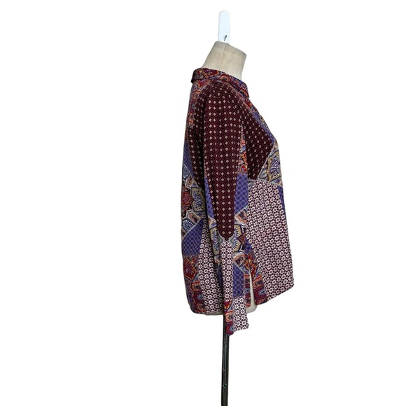 Crosby red blue patchwork long sleeves hidden buttons shirt size Small - Picture 7 of 9